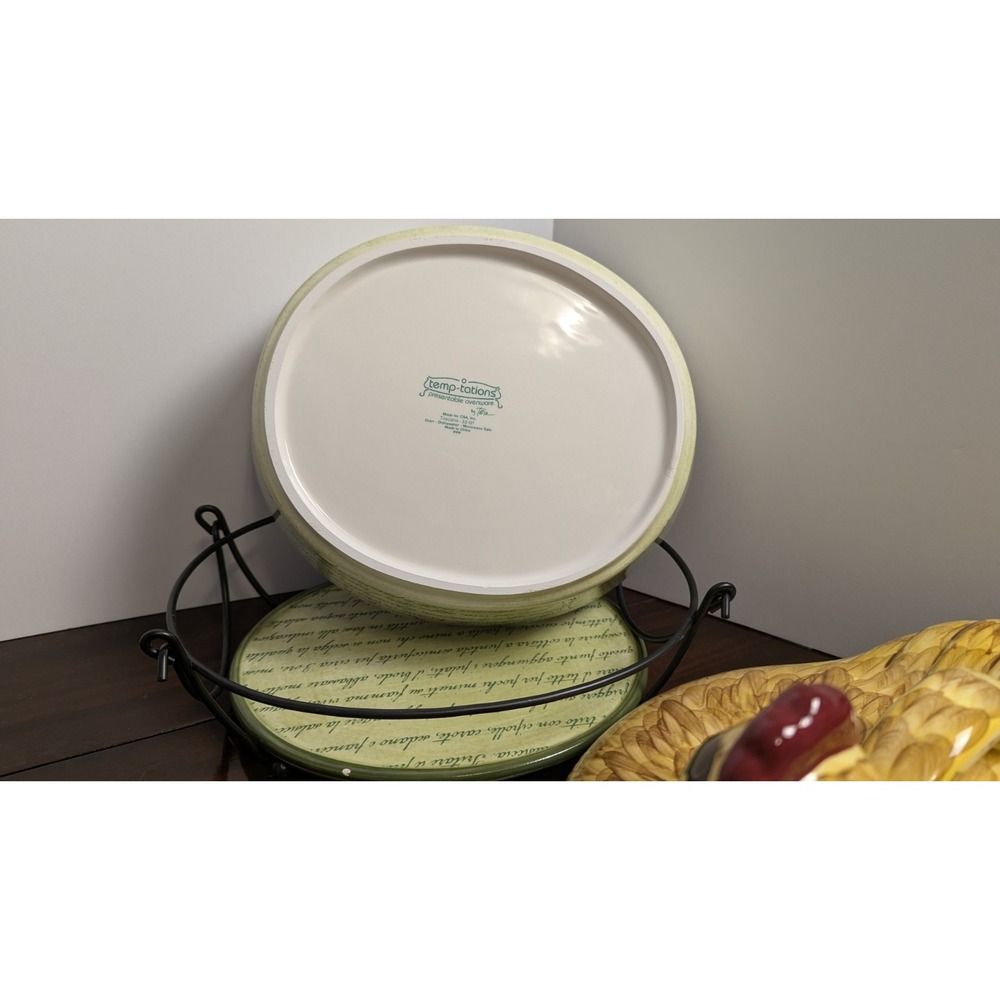 Temp-tations Tara Old World Chicken Covered Baker Roaster Dish with Stand 11in - Picture 7 of 15